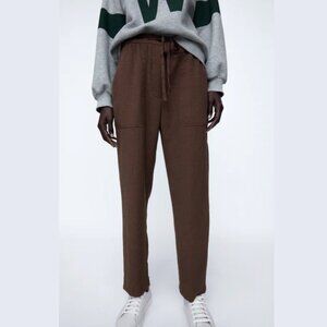 Zara High-Rise Textured Trousers – Brown – Size M